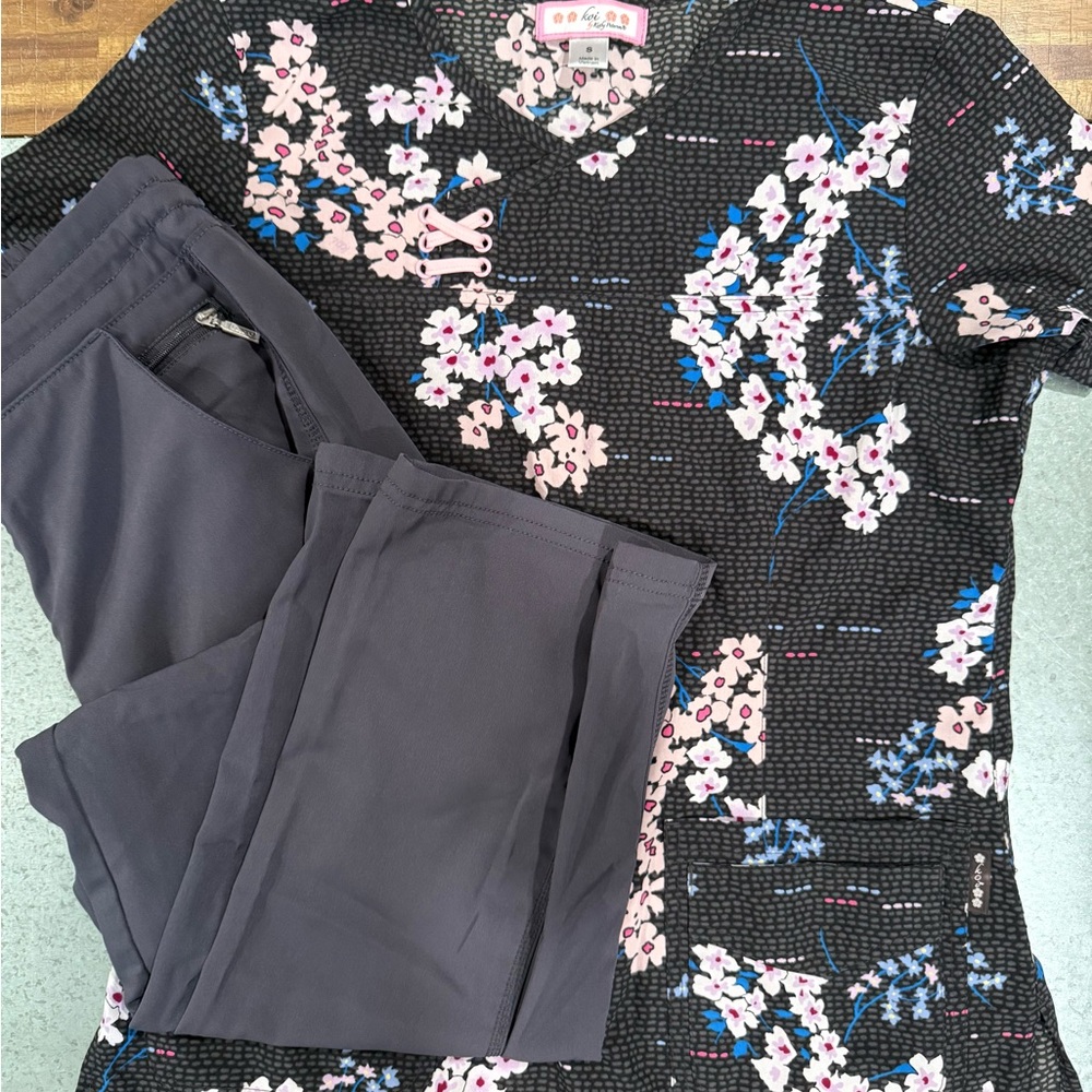 LuLaRoe Floral Top and Pants Set - Black and Pink
